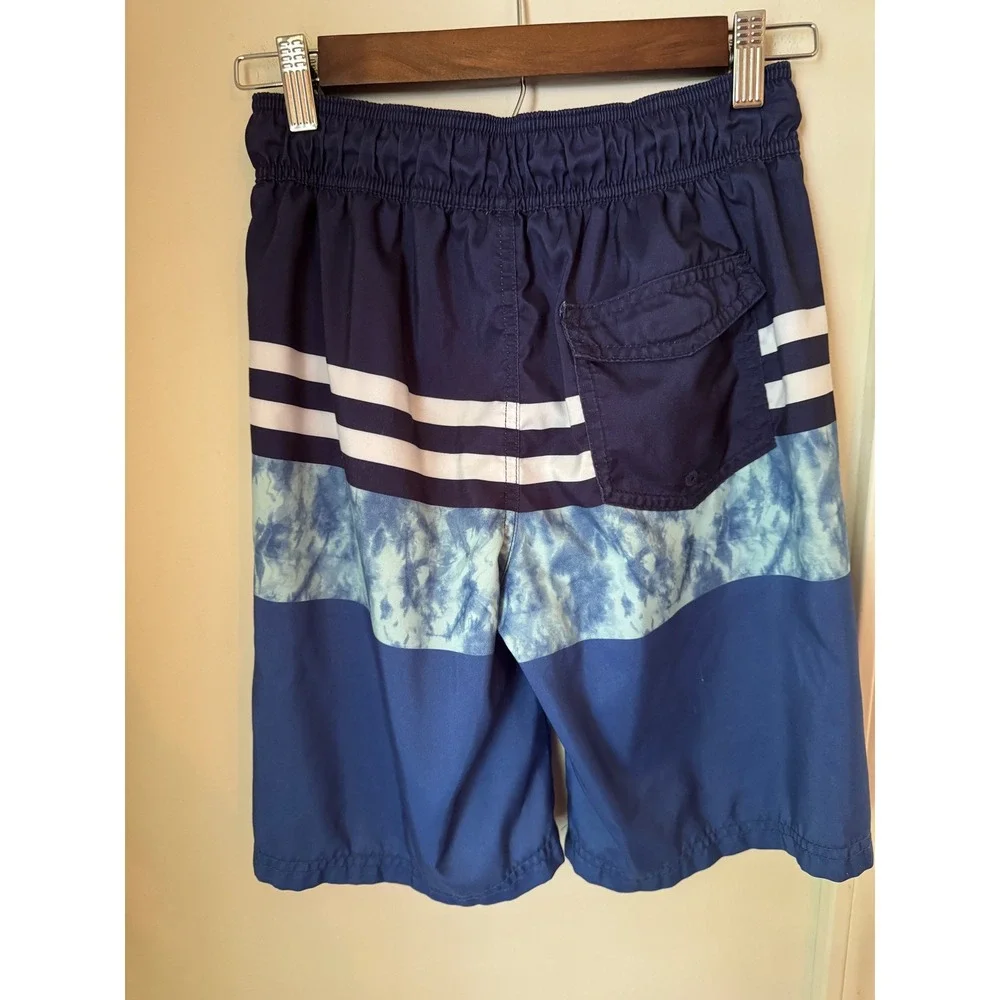 Cat & Jack Boys Blue Colorblock Tie Dye Striped Swim Trunks Board Shorts L 12/14